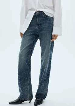 MANGO Dżinsy*Dżinsy o prostym kroju ze strasem