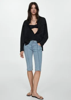 MANGO Dżinsy*Dżinsy slim capri z dekoracyjnymi szwami