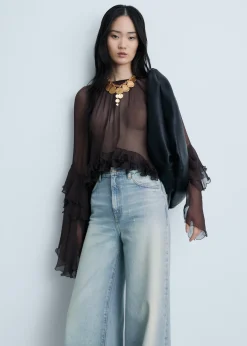 MANGO Dżinsy*Dżinsy wideleg z postrzępionym dołem