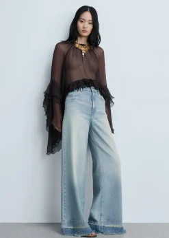 MANGO Dżinsy*Dżinsy wideleg z postrzępionym dołem
