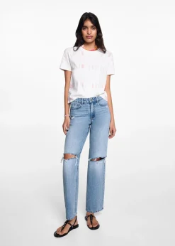 MANGO Dżinsy*Dżinsy ze średnim stanem, prostymi nogawkami i rozdarciami