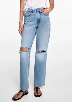 MANGO Dżinsy*Dżinsy ze średnim stanem, prostymi nogawkami i rozdarciami