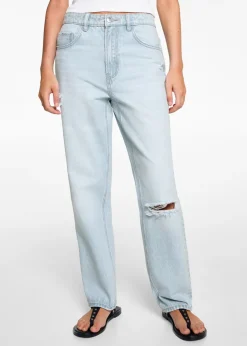 MANGO Dżinsy*Dżinsy ze średnim stanem, prostymi nogawkami i rozdarciami