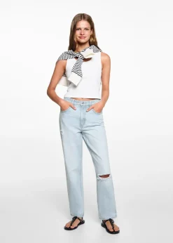 MANGO Dżinsy*Dżinsy ze średnim stanem, prostymi nogawkami i rozdarciami