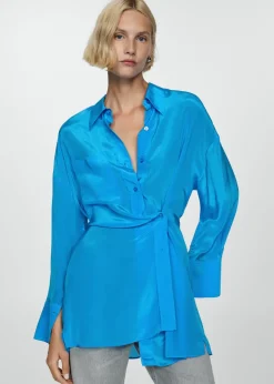 MANGO Koszule I Bluzki*Długa satynowa koszula z asymetrycznym zapięciem