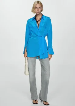 MANGO Koszule I Bluzki*Długa satynowa koszula z asymetrycznym zapięciem