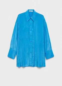 MANGO Koszule I Bluzki*Długa satynowa koszula z asymetrycznym zapięciem
