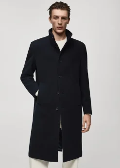 MANGO Płaszcze*Długi płaszcz wełniany z kołnierzem kominowym