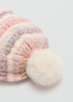 Dzieci MANGO Akcesoria*Dwukolorowa czapka z dzianiny z pomponem