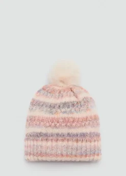 Dzieci MANGO Akcesoria*Dwukolorowa czapka z dzianiny z pomponem