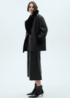 MANGO Płaszcze|Skóra*Dwurzędowy płaszcz skórzany