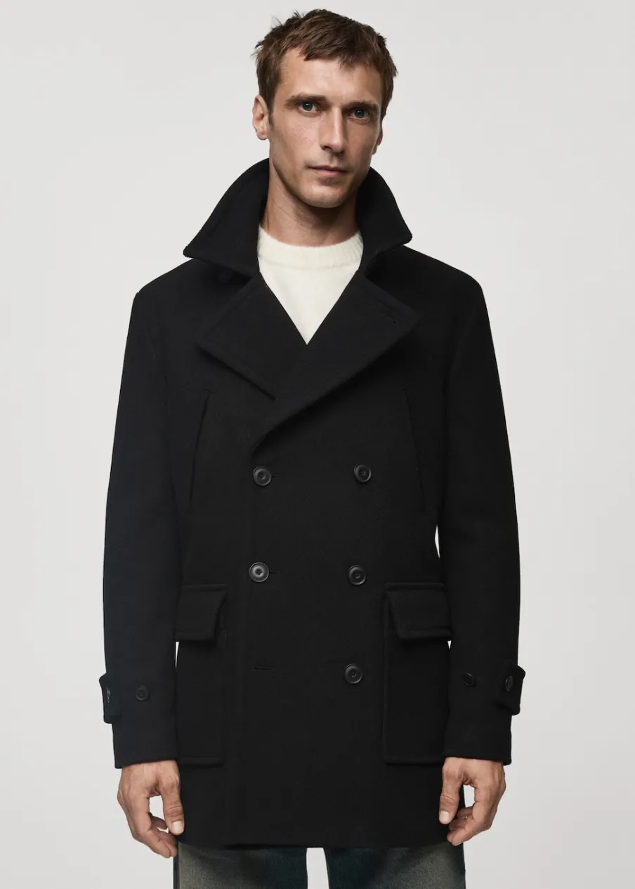 MANGO Płaszcze*Dwurzędowy płaszcz z wełny z recyklingu