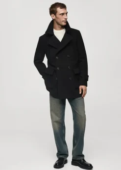 MANGO Płaszcze*Dwurzędowy płaszcz z wełny z recyklingu