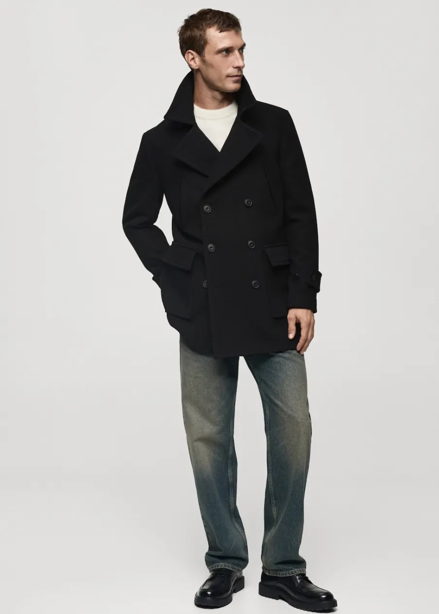MANGO Płaszcze*Dwurzędowy płaszcz z wełny z recyklingu