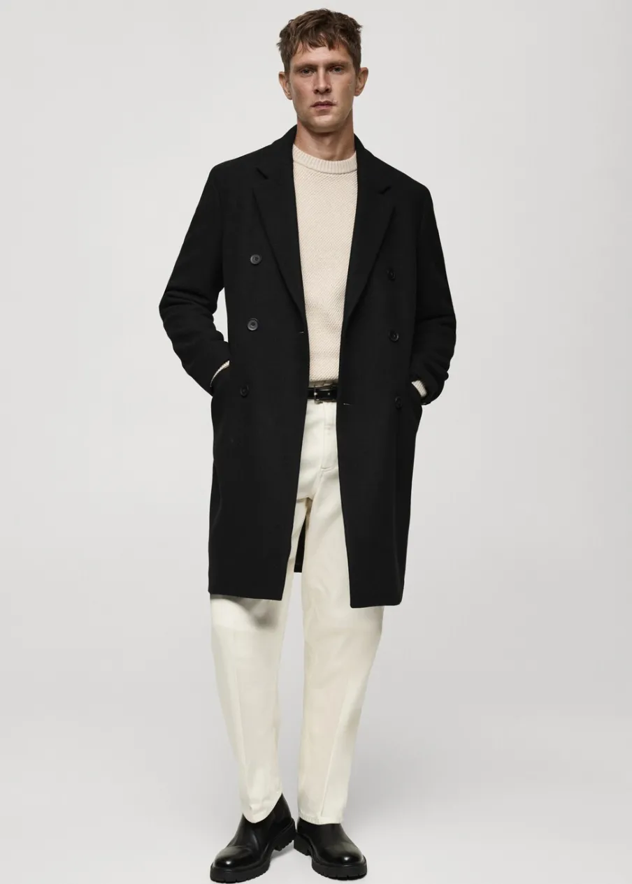 MANGO Płaszcze*Dwurzędowy płaszcz z wełny z recyklingu