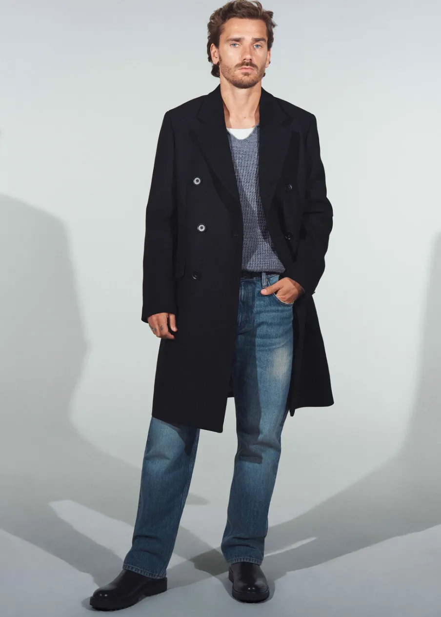 MANGO Płaszcze*Dwurzędowy płaszcz z wełny z recyklingu