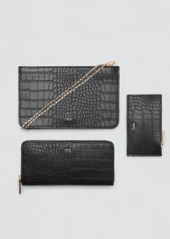 MANGO Galanteria Skórzana*Etui na karty z imitacji skóry krokodyla na łańcuszku