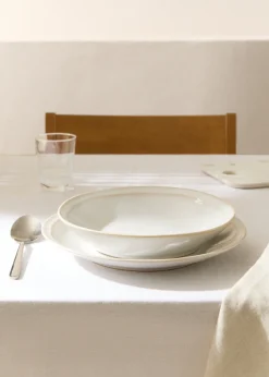 MANGO Zastawa Stołowa*Głęboki talerz z kamionki z podwójną obwódką w postarzanym stylu