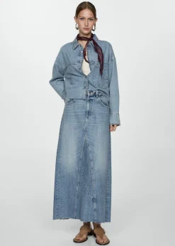 MANGO Kurtki|Koszule I Bluzki*Jeansowa bluza postrzępiony dół