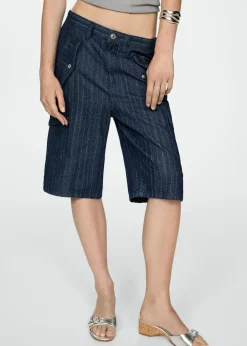 MANGO Krótkie Spodenki*Jeansowe bermudy z ozdobnymi szwami
