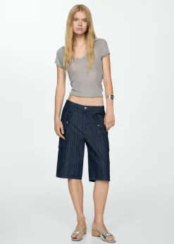 MANGO Krótkie Spodenki*Jeansowe bermudy z ozdobnymi szwami