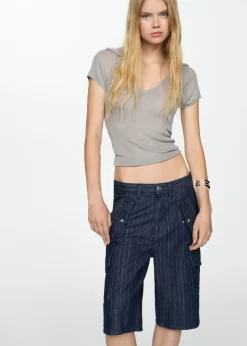 MANGO Krótkie Spodenki*Jeansowe bermudy z ozdobnymi szwami