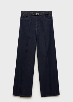 MANGO Dżinsy*Jeansy z szerokimi nogawkami i paskiem rinse wash