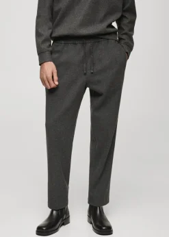 MANGO Spodnie*Joggery z flaneli z troczkami