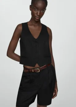 MANGO Kamizelki*Kamizelka lniana na guziki