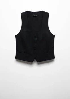 MANGO Kamizelki*Kamizelka lniana na guziki