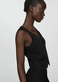 MANGO Kamizelki*Kamizelka lniana na guziki