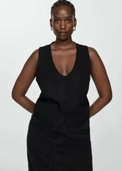 MANGO Kamizelki*Kamizelka lniana na guziki