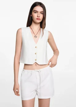 MANGO Kamizelki*Kamizelka lniana na guziki