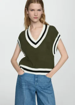 MANGO Kamizelki*Kamizelka z dekoltem w szpic i kontrastowym wykończeniem