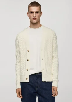 MANGO Kardigany I Swetry*Kardigan na guziki z grubej dzianiny z warkoczami