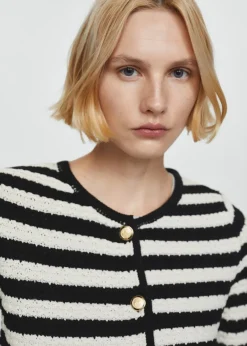 MANGO Kurtki|Swetry I Kardigany*Kardigan w paski z biżuteryjnymi guzikami