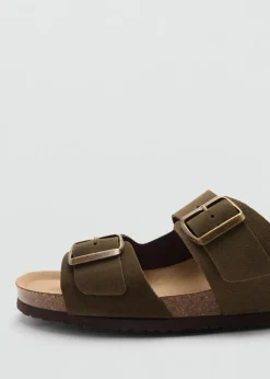 MANGO Skóra|Buty*Klapki ze skóry dwoiny ze sprzączką