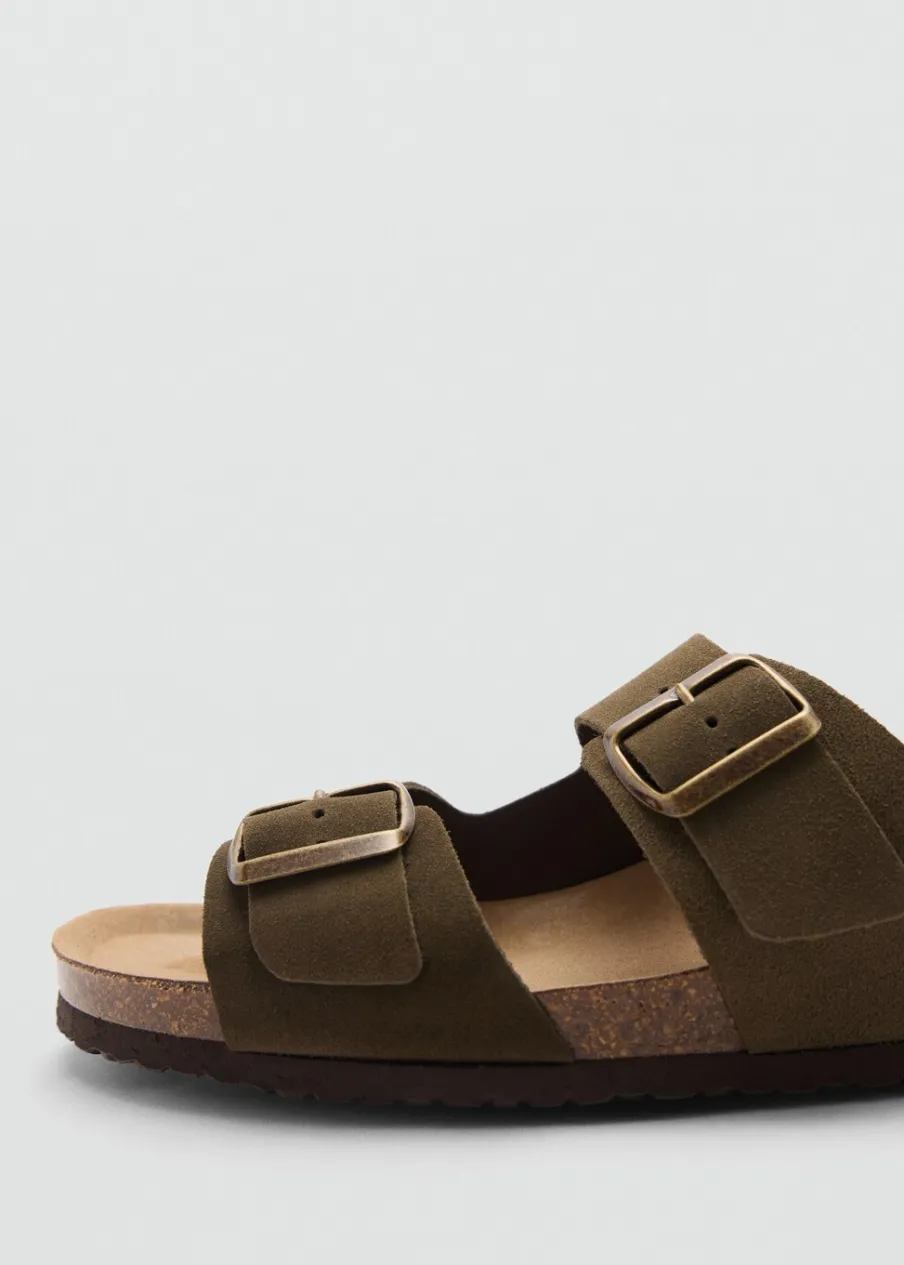 MANGO Skóra|Buty*Klapki ze skóry dwoiny ze sprzączką