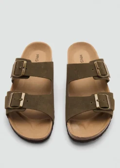 MANGO Skóra|Buty*Klapki ze skóry dwoiny ze sprzączką