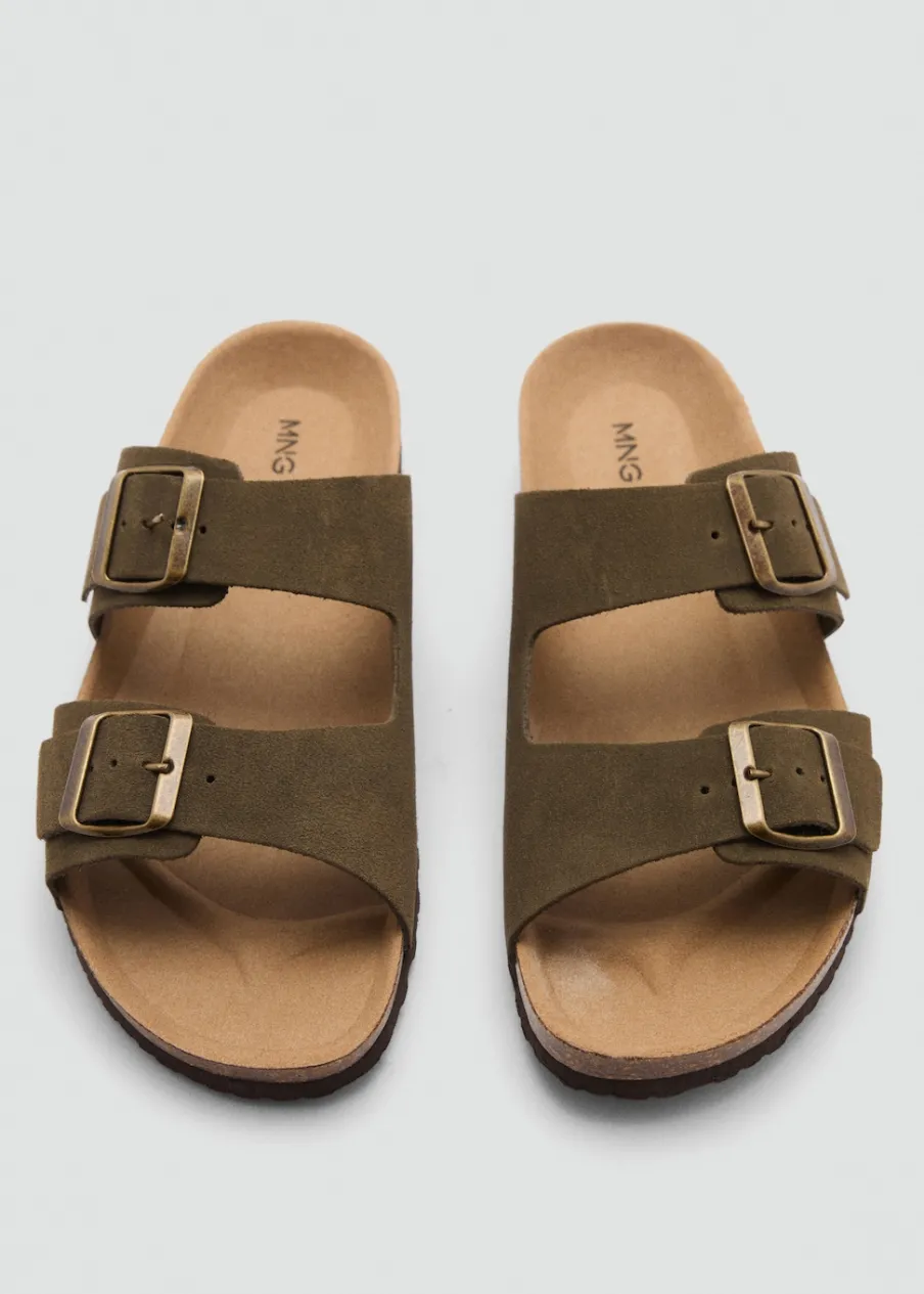 MANGO Skóra|Buty*Klapki ze skóry dwoiny ze sprzączką