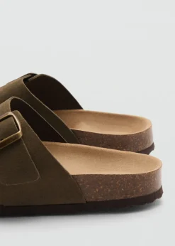 MANGO Skóra|Buty*Klapki ze skóry dwoiny ze sprzączką
