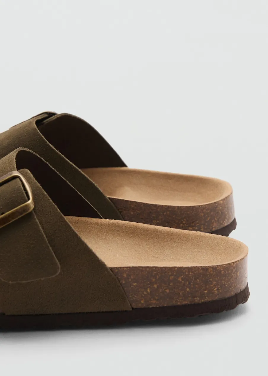 MANGO Skóra|Buty*Klapki ze skóry dwoiny ze sprzączką