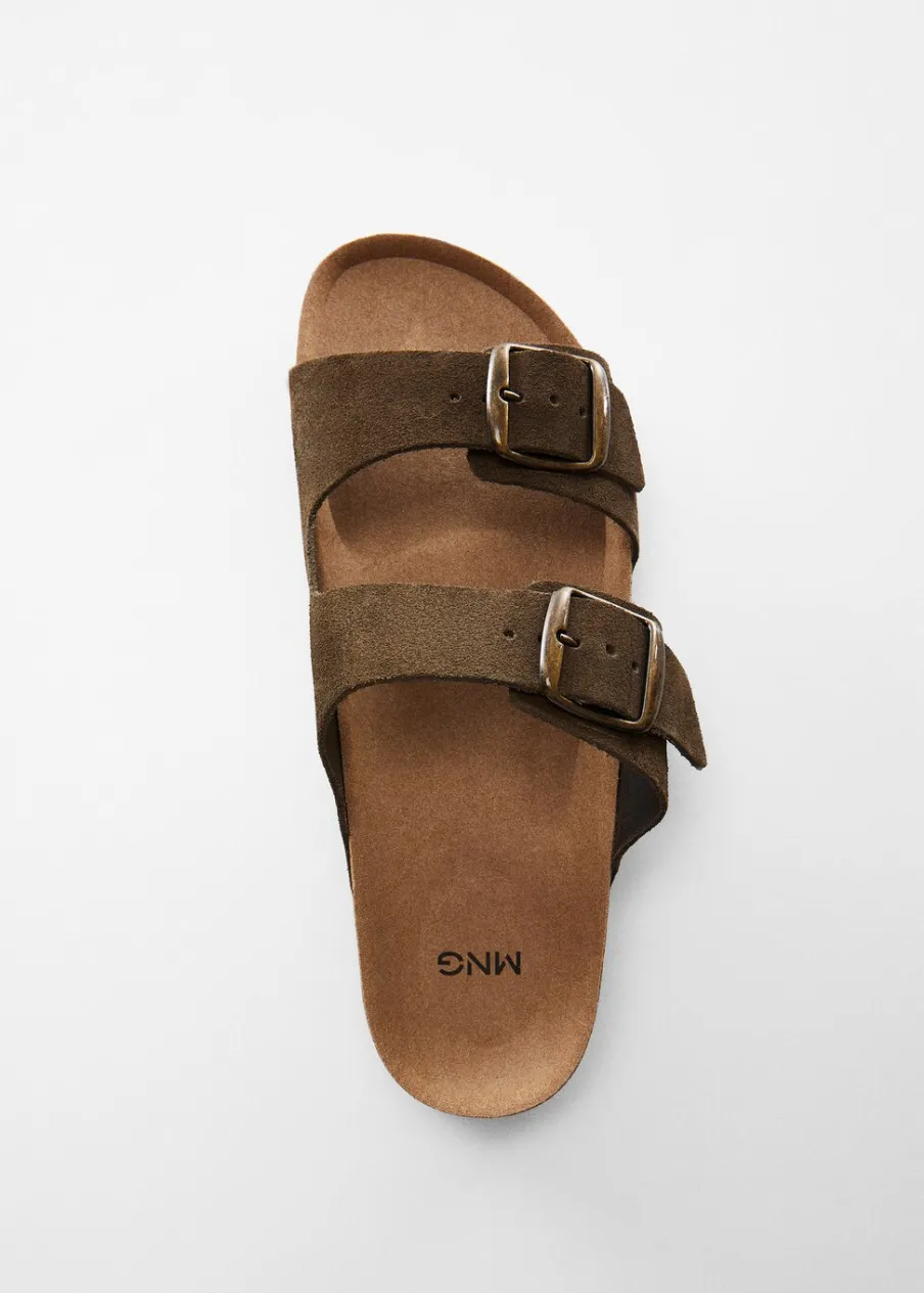 MANGO Skóra|Buty*Klapki ze skóry dwoiny ze sprzączką