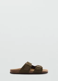 MANGO Skóra|Buty*Klapki ze skóry dwoiny ze sprzączką