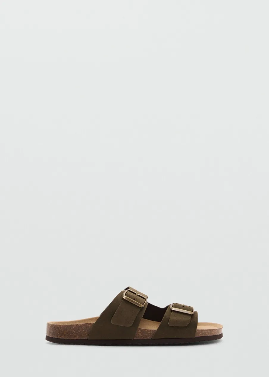 MANGO Skóra|Buty*Klapki ze skóry dwoiny ze sprzączką