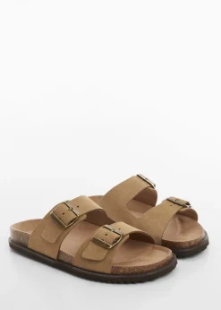 MANGO Skóra|Buty*Klapki ze skóry dwoiny ze sprzączką
