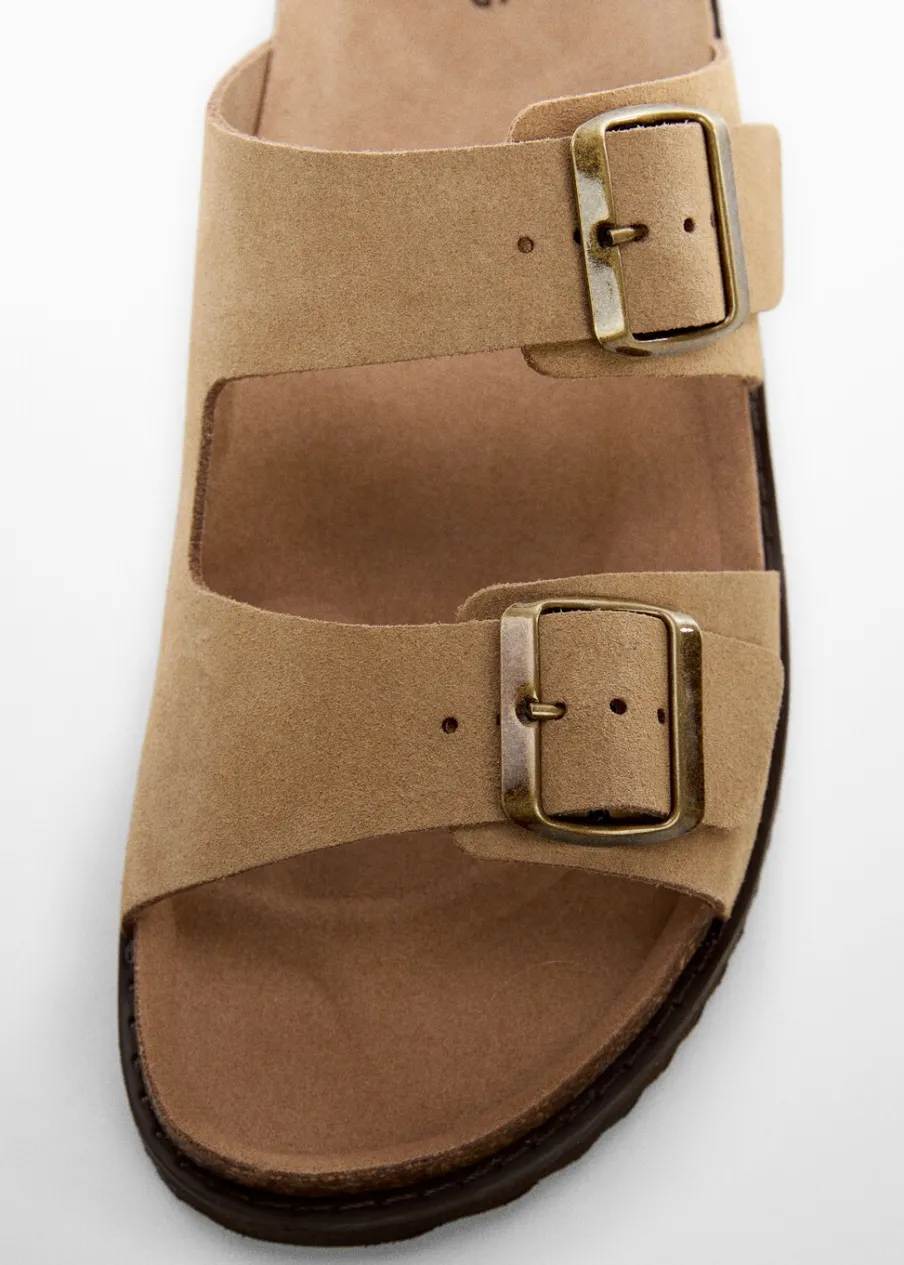 MANGO Skóra|Buty*Klapki ze skóry dwoiny ze sprzączką