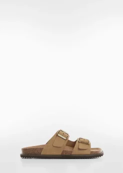 MANGO Skóra|Buty*Klapki ze skóry dwoiny ze sprzączką