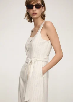 MANGO Sukienki I Kombinezony*Kombinezon w paski wiązany w talii