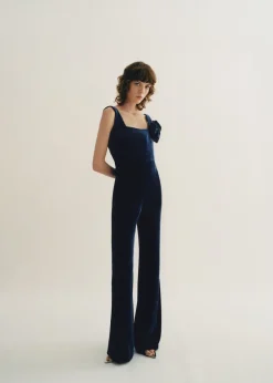 MANGO Sukienki I Kombinezony*Kombinezon z aksamitu na szerokich ramiączkach z rozszerzanymi nogawkami